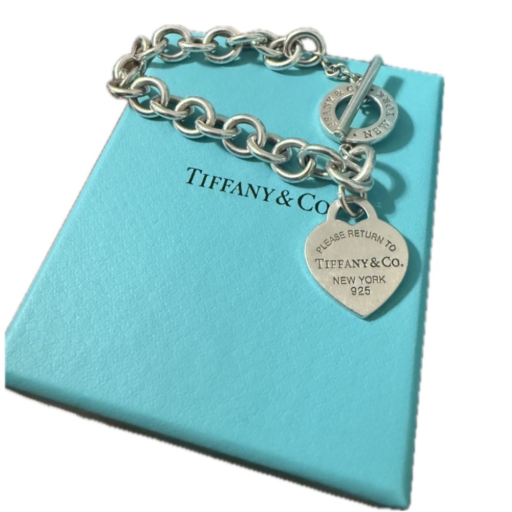 Tiffany & Co. Sterling Silver Heart Tag Toggle Bracelet - Blue